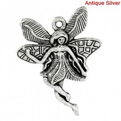 Metalinė dekoracija-pakabukas fėja K10019 29x23mm, antikinio sidabro