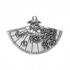 Metalinė dekoracija-pakabukas vėduoklė B33760 55x39mm, antikinio sidabro