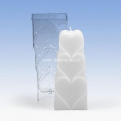 Skaidraus plastiko forma žvakei, širdys 77 x 52 x 182 mm